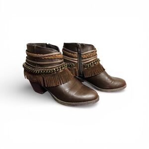 Rampage Brown Fringe Ankle Booties with Chains